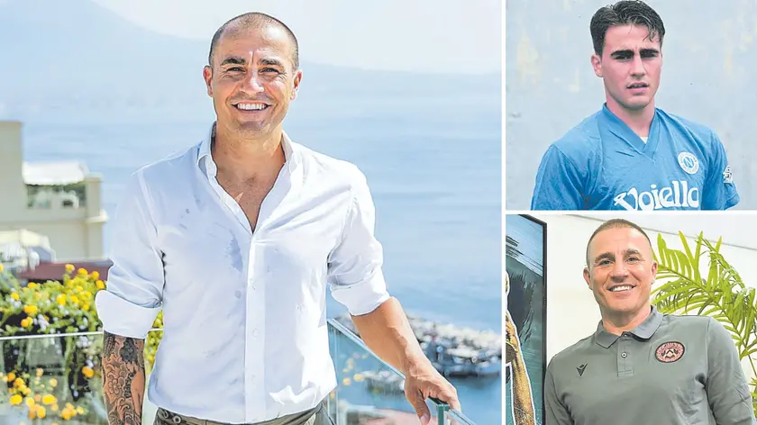 Cannavaro in borghese nella sua Napoli, con la maglia degli azzurri nel ’92 e oggi nell’Udinese