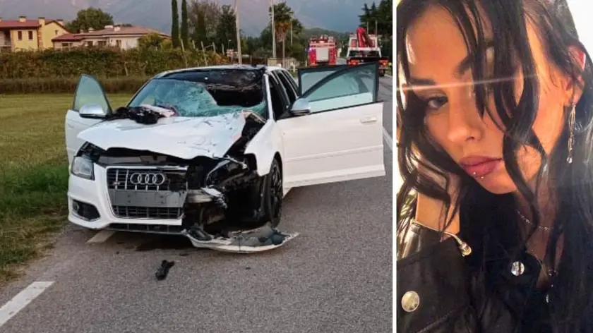 L'Audi che ha investito la giovane studentessa e, a destra, Miriam Ciobanu, 22 anni