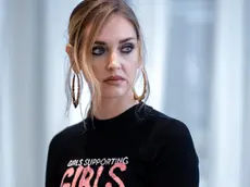 Chiara Ferragni durante la conferenza stampa per presentare la sua partecipazione a Sanremo e su una importante iniziativa personale, Milano, 12 gennaio 2023. ANSA / MATTEO BAZZI