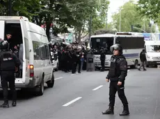 epa11312021 Turkish riot police secure the area after a group of protesters was arrested as they tried to reach Taksim Square during the International Labor Day in Istanbul, Turkey, 01 May 2024. Thousands of protesters, including members of the main labor unions and leftist groups, gathered for a rally to reach Istanbul's Taksim Square as Turkish police sealed off the central square to prevent May Day demonstrations. The security measures came a day after Interior Minister Yerlikaya said authorities had designated 40 areas for May Day celebrations, excluding Taksim Square. EPA/ERDEM SAHIN
