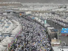 epa10719009 Muslim pilgrims arrive to perform the symbolic stoning of the devil ritual at the Jamarat Bridge during the Hajj pilgrimage near Mecca, Saudi Arabia, 30 June 2023. Pilgrims who are concluding the second day of Tashreeq, a two-to-three-day-stay in Mina valley, will leave the Jamarat area and head to Mecca for Farewell Tawaf. The Saudi Ministry of Hajj and Umrah announced on 27 June that the number of pilgrims performing this year's Hajj season has reached 1,845,045 from 150 countries. EPA/ASHRAF AMRA