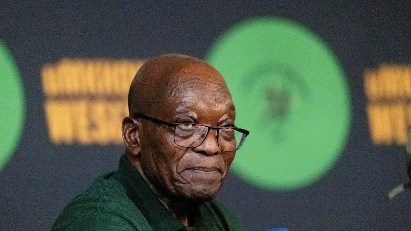 epa11032608 Former South African President and President of the ANC (African National Congress) Jacob Zuma announces the formation of a new political party in Soweto, Johannesburg, South Africa, 16 December 2023. The launch of the Umkhonto We Sizwe MK party comes months before South Africa holds its general election that will mark 30 years since the end of apartheid. The ruling ANC has lost major support due to corruption, poor service delivery and ongoing power cuts. EPA/KIM LUDBROOK