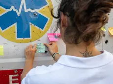 Ambulanza mitragliata, esposizione di un ambulanza ucraina mitragliata dal esercito russo, Milano, 28 Luglio 2024, Ansa/Andrea Fasani