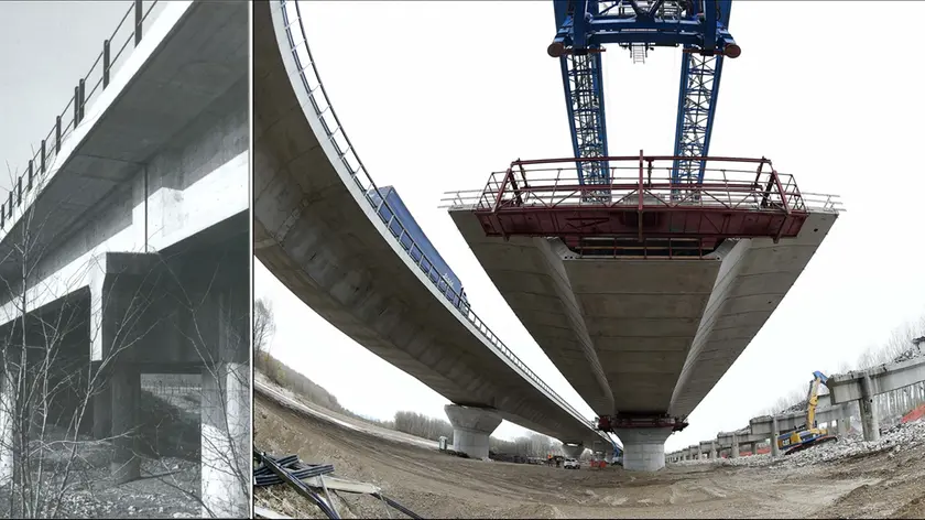 Il ponte in una vecchia foto datata anni 60 (a sinistra) e in uno scatto recente (a destra)