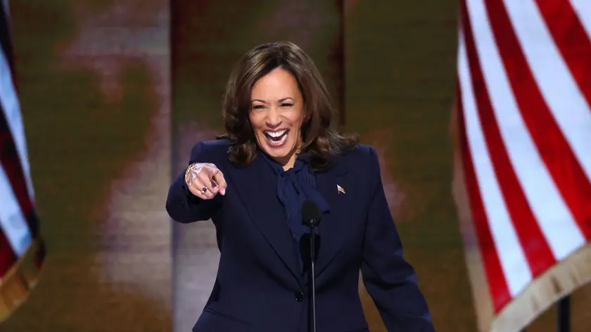 epa11560861 Democratic presidential candidate Kamala Harris gives her keynote address on the final night of the Democratic National Convention (DNC) at the United Center in Chicago, Illinois, USA, 22 August 2024. The 2024 Democratic National Convention is being held 19 to 22 August 2024 in which delegates of the United States' Democratic Party approved the party's platform and ceremonially voted for the party's nominees for president and vice president, Vice President Kamala Harris and Governor Tim Walz of Minnesota, for the upcoming presidential election. EPA/MICHAEL REYNOLDS