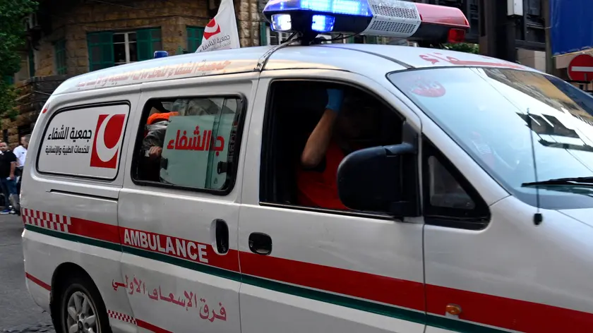 epa11610019 An ambulance arrives at the American University of Beirut Medical Center (AUBMC) after an incident involving Hezbollah members’ wireless devices in Beirut, Lebanon, 17 September 2024. According to Lebanon’s state news agency, several ‘wireless communication devices (pagers) were detonated using advanced technology.’ Hundreds of people with various injuries have been arriving at Lebanese hospitals, according to the Lebanese Public Health Emergency Operations Center of the Ministry of Public Health. EPA/WAEL HAMZEH