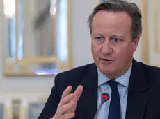 A handout photo made available by the Ukrainian Presidential Press Service shows British Foreign Secretary David Cameron meeting with Ukrainian President Volodymyr Zelensky (not pictured) in Kyiv, Ukraine, 03 May 2024. Cameron arrived in Kyiv to meet with top Ukrainian officials amid the ongoing Russian invasion. ANSA/PRESIDENTIAL PRESS SERVICE HANDOUT HANDOUT EDITORIAL USE ONLY/NO SALES HANDOUT EDITORIAL USE ONLY/NO SALES