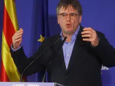 epa11383705 Junts per Catalunya (Together for Catalonia) party president Carles Puigdemont speaks during a campaign event ahead of the European Parliament elections in Brussels, Belgium, 01 June 2024. The European Parliament elections are scheduled across EU member states from 06 to 09 June 2024. EPA/OLIVIER HOSLET