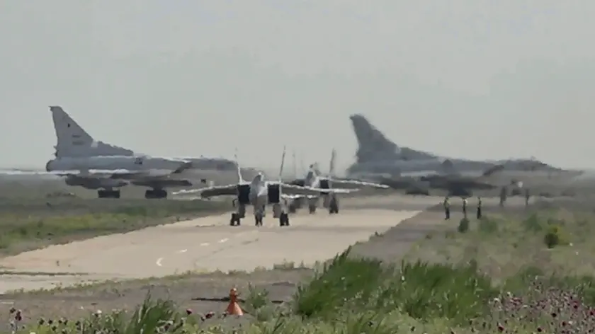 epa11403926 A still image taken from a handout video made available by the Russian Defence Ministry press-service shows Russian MiG-31 fighter jets during the second stage of tactical nuclear drills of Russian and Belarus armed forces at an undisclosed location, 11 June 2024. In accordance with the decision of the President of the Russian Federation, the second stage of the exercise of non-strategic nuclear forces has begun. The exercises are aimed at maintaining the readiness of personnel and equipment of units for the combat use of non-strategic nuclear weapons of Russia and Belarus, the Russian Ministry of Defense said. EPA/RUSSIAN DEFENCE MINISTRY PRESS SERVICE HANDOUT -- MANDATORY CREDIT -- BEST QUALITY AVAILABLE -- HANDOUT EDITORIAL USE ONLY/NO SALES HANDOUT EDITORIAL USE ONLY/NO SALES