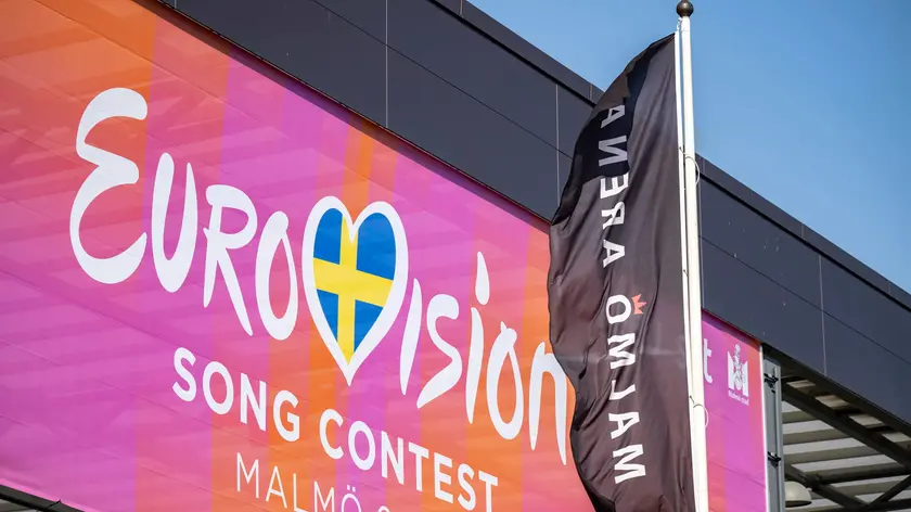 epa11302905 The Eurovision banner outside Malmo Arena, in Malmo, Sweden, 26 April 2024. Police and bomb dogs were on site at the Malmo Arena and at several of the hotels in the city as part of the ongoing security work ahead of the Eurovision Song Contest. A large police effort will be on site throughout the event, including police resources from Norway and Denmark. The 68th edition of the Eurovision Song Contest (ESC) will take place at the Malmo Arena in Malmo, with the two semi-finals held on 07 and 09 May, and the grand final on 11 May 2024. EPA/Johan Nilsson/TT SWEDEN OUT