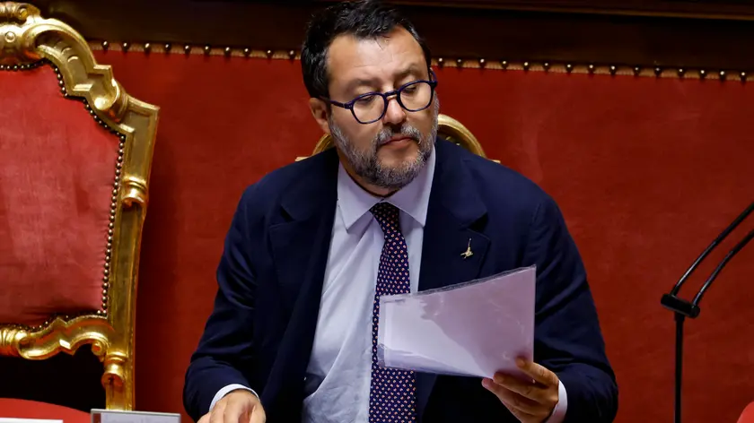 Il ministro delle Infrastrutture e dei Trasporti, Matteo Salvini durante il question time al Senato, Roma 12 settembre 2024. ANSA/FABIO FRUSTACI