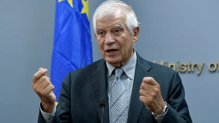 epa11599936 European Union High Representative for Foreign Affairs and Security Policy, Josep Borrell speaks during a press conference with the Lebanese caretaker foreign minister following their meeting at the Foreign Ministry in downtown Beirut, Lebanon, 12 September 2024. Borrell arrived in Beirut on 11 September for a two-day visit to meet with Lebanese officials as part of two-leg tour which also took him to Egypt. EPA/WAEL HAMZEH