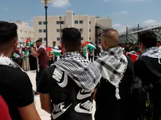 epa11545019 Palestinian students attend a protest a day after an Israeli airstrike on a school in Gaza, at Al Najah University in the West Bank city of Nablus, 11 August 2024. At least 93 people were killed in the strike on the Al-Taba'een school in Gazaâ€™s Daraj Tuffah area, said the director of Al-Ahli Hospital in Gaza City on 10 August. More than 39,700 Palestinians and over 1,400 Israelis have been killed, according to the Palestinian Health Ministry and the Israel Defense Forces (IDF), since Hamas militants launched an attack against Israel from the Gaza Strip on 07 October 2023, and the Israeli operations in Gaza and the West Bank which followed it. EPA/ALAA BADARNEH