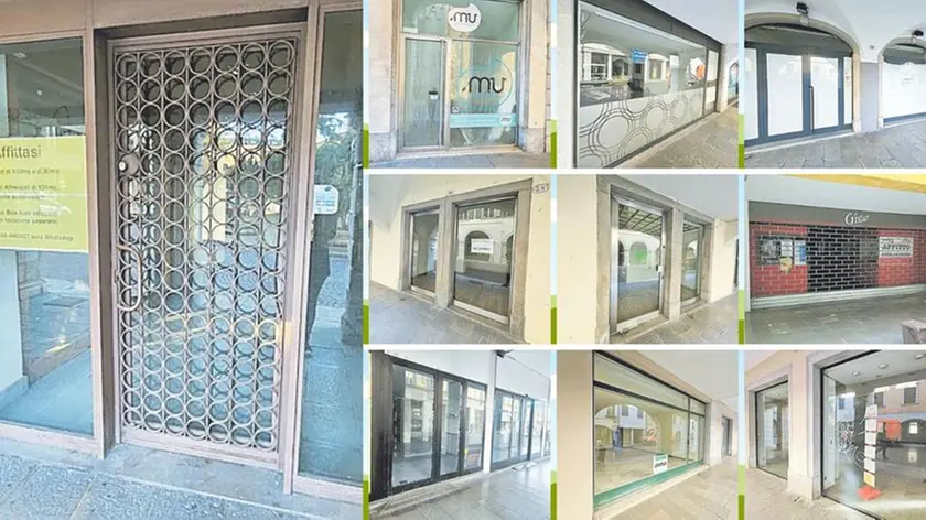 I negozi chiusi e in affitto in via Vittorio Veneto, a Udine