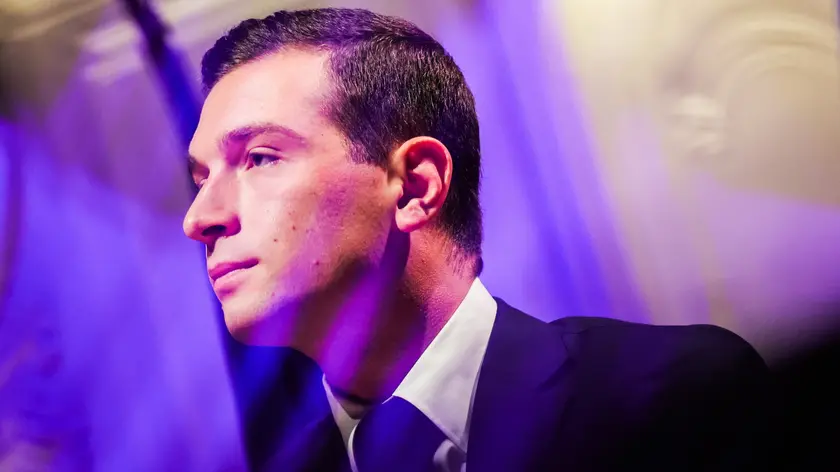 epa11424739 French far-right Rassemblement National (RN) party President and lead MEP Jordan Bardella looks on during the audition of candidates of legislative elections organised by French business confederation (Medef), in Paris, France, 20 June 2024. The French president announced on 09 June the dissolution of the National Assembly and called for new elections on 30 June and 07 July. EPA/Teresa Suarez