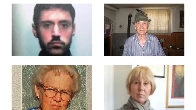 Da sinistra in alto, Mattia Del Zotto e il nonno Giovanni Battista Del Zotto; sotto, da sinistra, la nonna Gioia Maria Pittana e la zia Patrizia