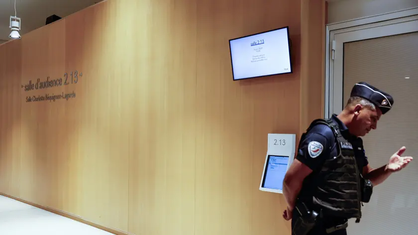 epa11409999 A police officer stands guard outside a courtroom in the Paris Courthouse, in Paris, France, 14 June 2024. The Paris judicial court examines the appeal filed by Eric Ciotti to challenge his exclusion from the Les Republicains party. EPA/Mohammed Badra