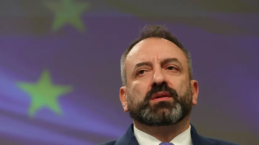 epa11024345 San Marino Foreign Minister Luca Beccari attends a press conference on the negotiations for an Association Agreement between the EU, Andorra, and San Marino, in Brussels, Belgium, 12 December 2023. EPA/OLIVIER HOSLET