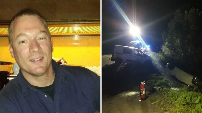 A destra la foto di Raffaele Copetti, morto a 50 anni. A sinistra il luogo dell'incidente