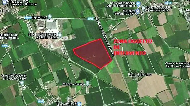 L’area in cui si punta a collocare l’ impianto per produrre energia green tra Santa Maria la Longa e Bicinicco