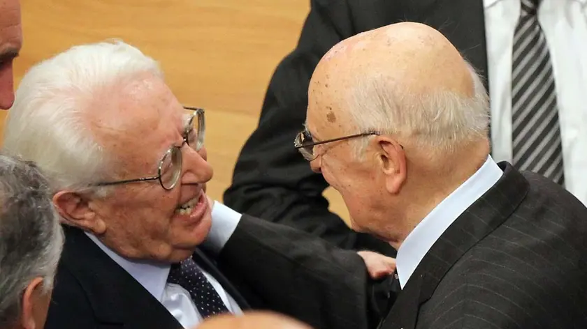 L'incontro tra Zamberletti e Napolitano a Gemona