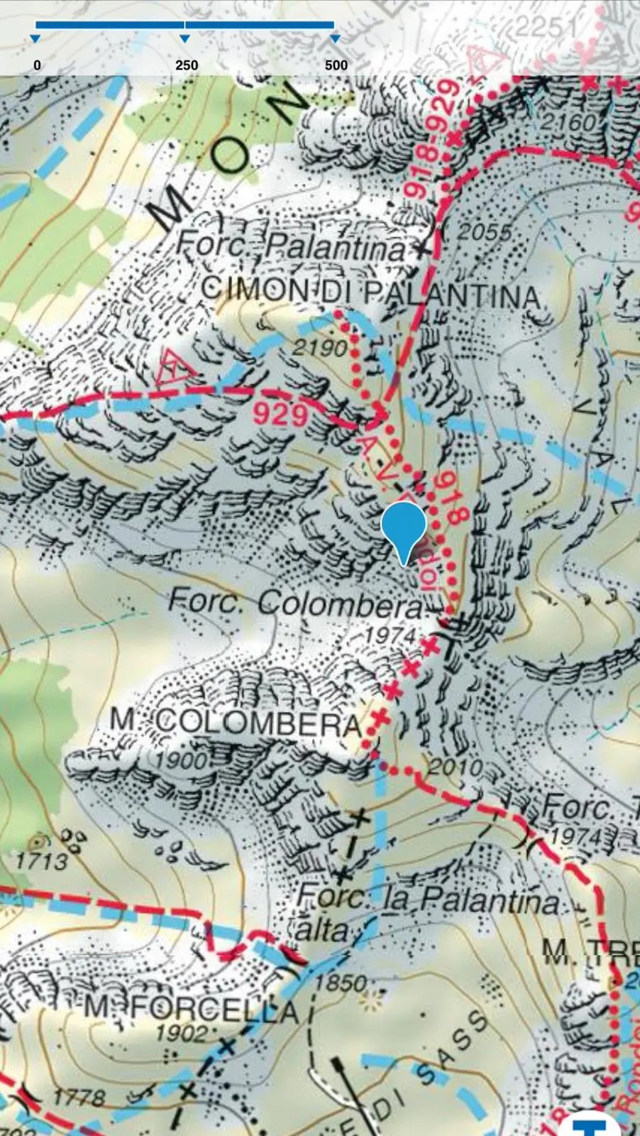 L'area delle ricerche sotto il Cimon di Palantina dove è stato ritrovato l'escursionista friulano