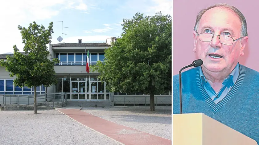 L'istituto comprensivo di Pozzuolo e, a destra, don Pierluigi Di Piazza