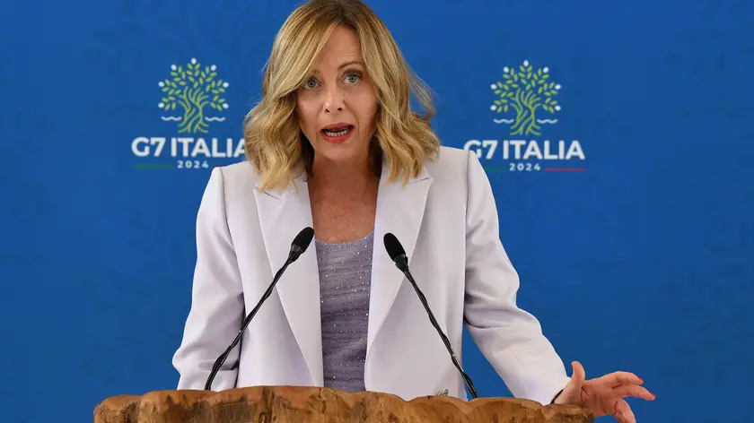 Italian Prime Minister Giorgia Meloni attends a press conference after the G7 summit at Borgo Egnazia resort in Savelletri (Brindisi), southern Italy, 15 June 2024. The 50th G7 summit brings together the Group of Seven member states leaders in Borgo Egnazia resort in southern Italy from 13 to 15 June 2024. ANSA/ETTORE FERRARI