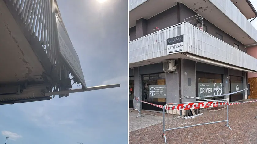 La terrazza danneggiata dal camion a Povoletto