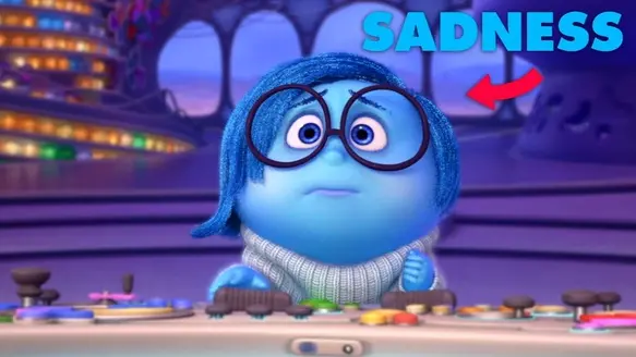 Nel cartone Inside Out tristezza è di colore "blu". Un richiamo alla parola inglese "Blue" che indica proprio lo stato d'animo