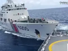 epa11575266 A screen grab taken from a handout video footage made available by the Philippine Coast Guard (PCG) shows a Chinese Coast Guard vessel (L) colliding with Philippine Coast Guard vessel BRP Teresa Magbanua (R) in disputed waters of the South China Sea, 31 August 2024. According to the PCG, the Chinese vessel rammed the Philippine vessel despite no provocation made by the PCG. In response, a coast guard spokesperson said that a Philippine ship, 'illegally stranded' at the shoal, 'intentionally rammed' a Chinese vessel. EPA/PHILIPPINE COAST GUARD/HANDOUT -- BEST QUALITY AVAILABLE -- HANDOUT EDITORIAL USE ONLY/NO SALES