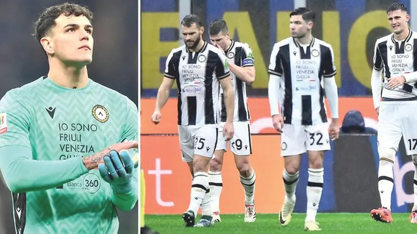 Il portiere Piana, a destra la delusione dei giocatori dell'Udinese