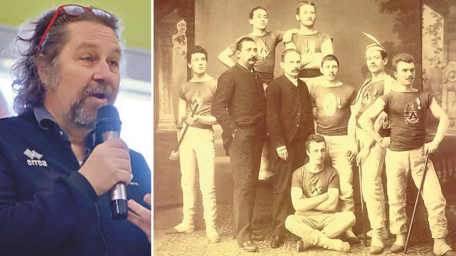 Il presidente Alessandro Nutta e la prima squadra udinese che prese parte al concorso nazionale ginnico di Roma nel novembre 1889