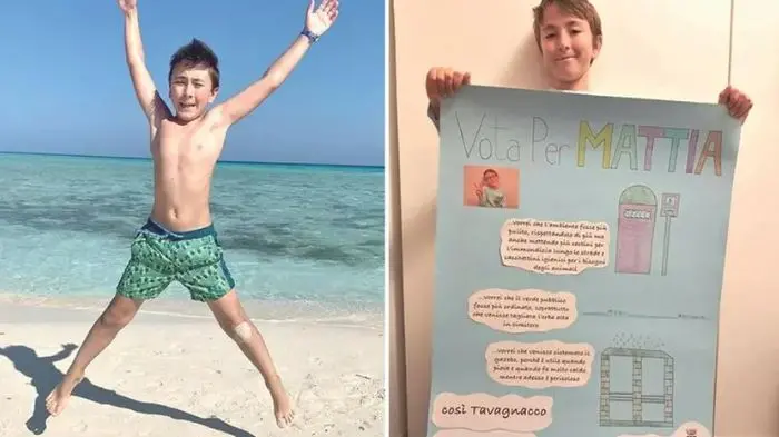 Due immagini di Mattia Cossettini, morto a 9 anni a Marsa Alam