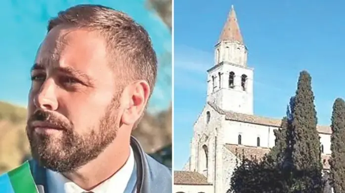 Il Emanuele Zorino, a destra la Basilica di Aquileia