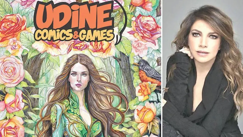 Il manifesto dell’edizione 2025 di Udine comics&games e Cristina D’Avena