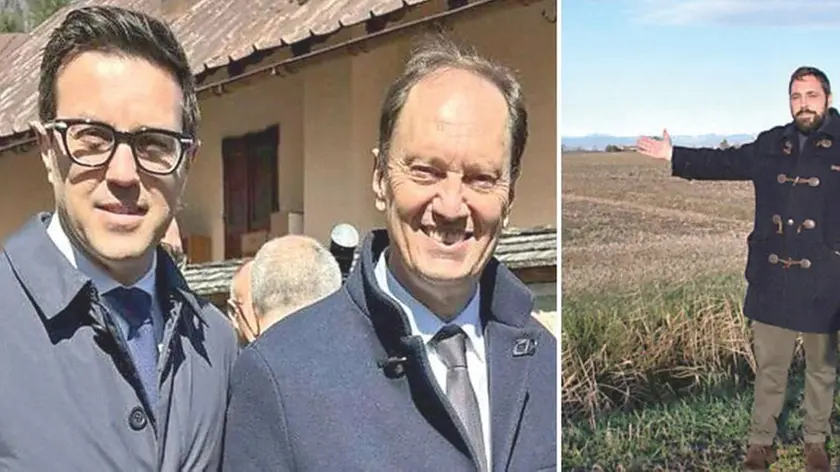 Treleani con il ministro Ciriani. A destra il sindaco di Aquileia, Zorino indica l'area interessata (foto Bonaventura)