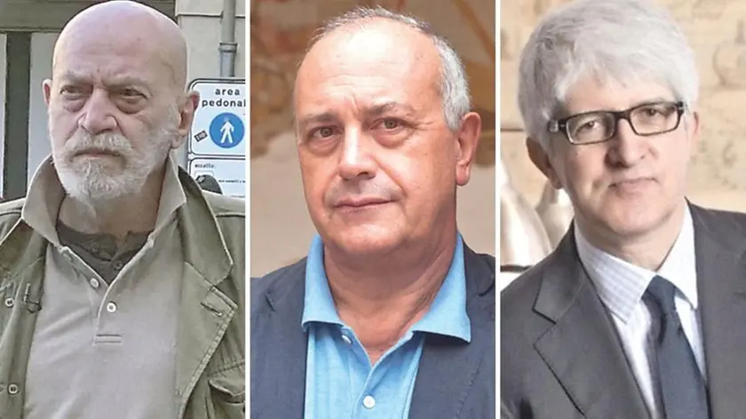 Tre dei protagonisti degli incontri in Abbazia: da sinistra Toni Capuozzo, Tullio Avoledo e Beppe Severgnini