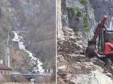 A sinistra Il fontanon a Timau, nel quale confluisce un complesso idrico sotterraneo. A destra i lavori sul passo Monte Croce