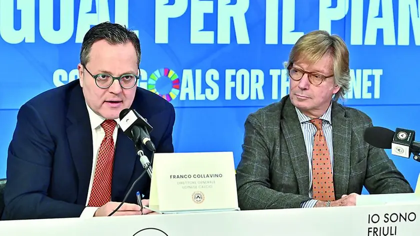 Il dg dell’Udinese, Franco Collavino, e il numero uno di Net, Claudio Siciliotti (foto Petrussi)