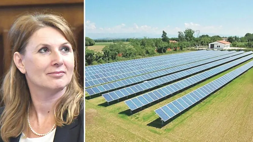 Rosaria Capozzi, consigliera regionale del Movimento cinque stelle e un impianto fotovoltaico