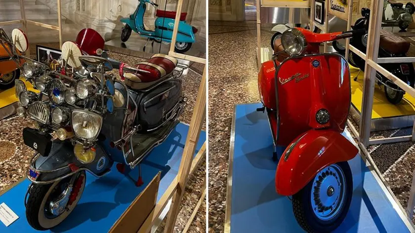 Due immagini della mostra dedicata agli scooter a Villa Manin