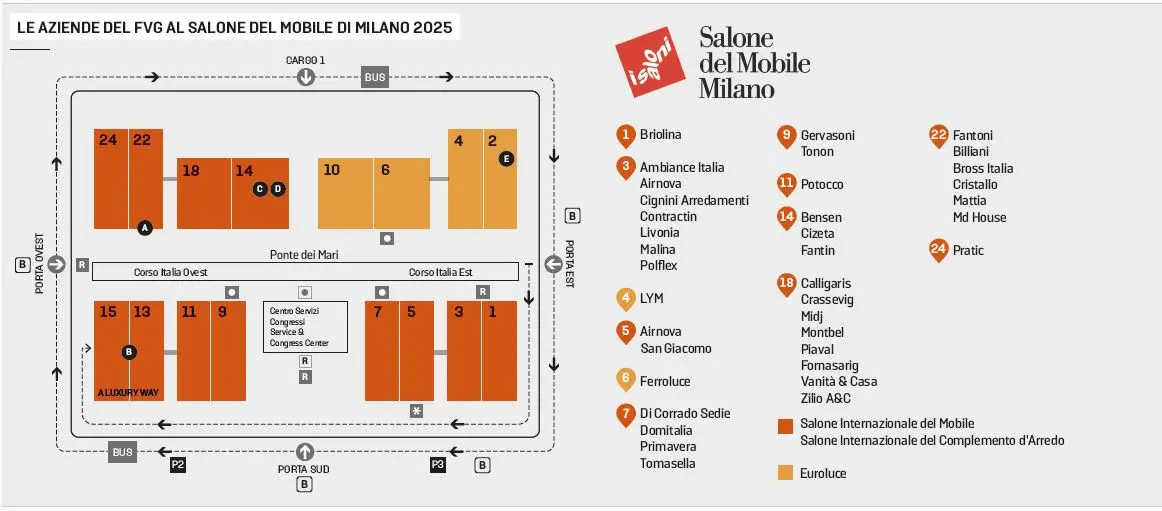 La mappa del Salone del Mobile di Milano: ecco dove trovare le aziende Fvg