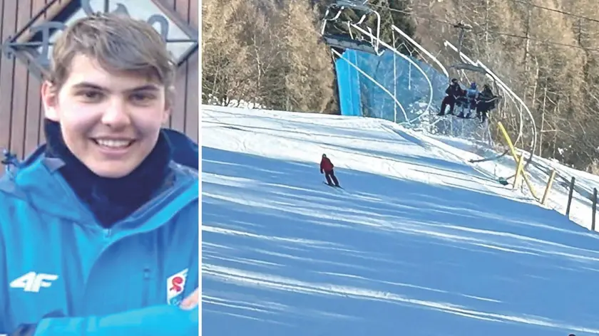 Marco Degli Uomini aveva 18 anni. A destra un tratto della pista sullo Zoncolan dove è caduto