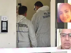 I rilievi della polizia scientifica e, a destra in alto, la vittima Samia Bent Rejab Kedim e, in basso, il presunto assassino, Mohamed Naceur Saadi