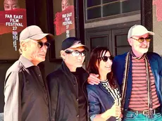 Da sinistra, Tony Leung Ka Fai, Tsui Hark, Sabrina Baracetti e Thomas Bertacche durante la proiezione al Visionario del film Green Snake