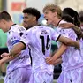 Kristensen festeggia con i compagni il gol dell'1-2 definitivo. foto Petrussi