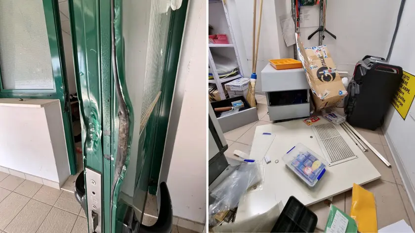 A sinistra i danni al campo sportivo di Manzano, a destra quelli nella piscina comunale