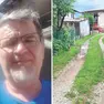 Cristian Olaro e, a destra, la via di accesso all’abitazione allagata a causa della tubatura rotta