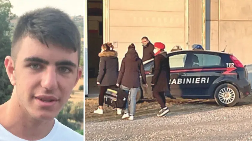 Un primo piano di Lorenzo Parelli, a destra l'arrivo dei familiari sul luogo dell'incidente